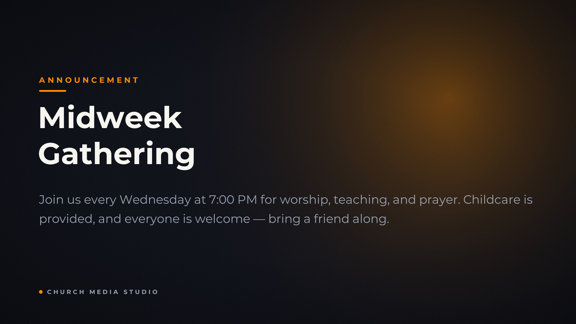 Sermon slide template preview: announcement slide